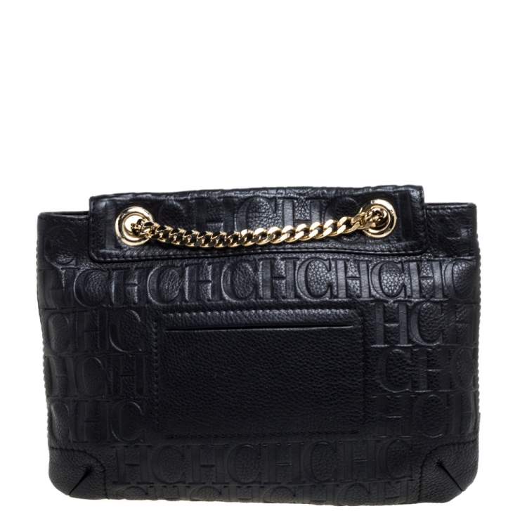 Pre Owned Carolina Herrera Black Monogram Leather Audrey Shoulder Bag