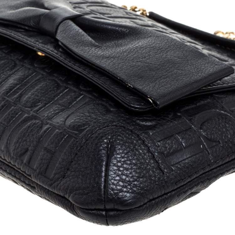 Pre Owned Carolina Herrera Black Monogram Leather Audrey Shoulder Bag