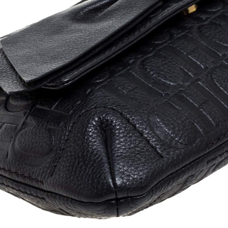 Pre Owned Carolina Herrera Black Monogram Leather Audrey Shoulder Bag