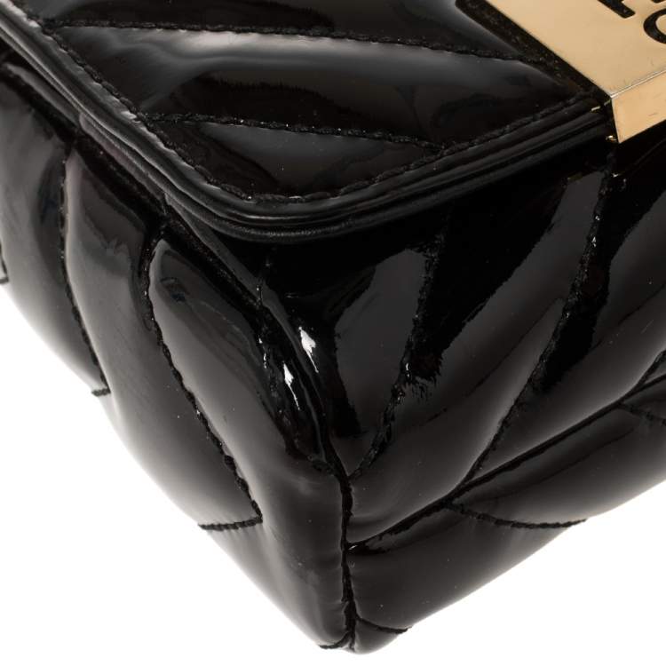 Pre Owned Carolina Herrera Black Chevron Quilt Patent Leather Mini Bimba Chain Bag