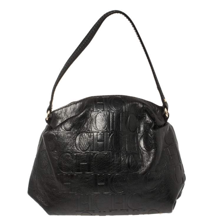 Pre Owned Carolina Herrera Black Monogram Leather Satchel