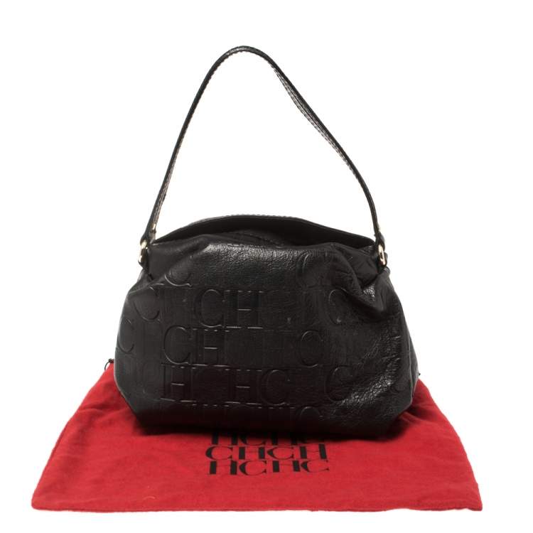 Pre Owned Carolina Herrera Black Monogram Leather Satchel