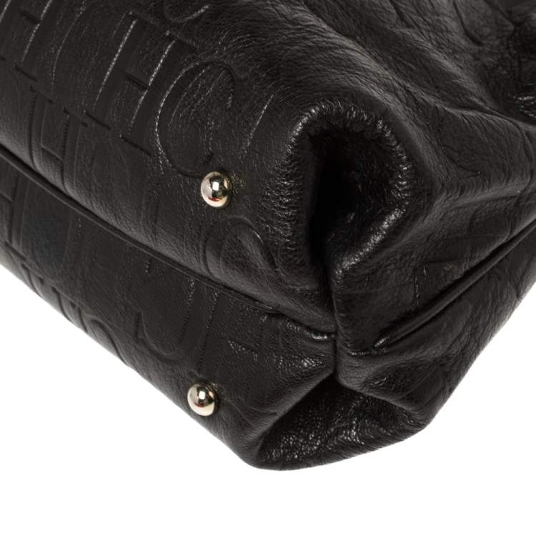 Pre Owned Carolina Herrera Black Monogram Leather Satchel