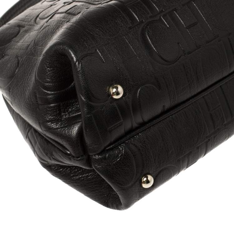 Pre Owned Carolina Herrera Black Monogram Leather Satchel