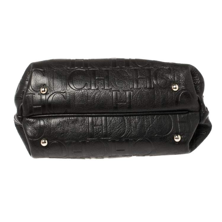 Pre Owned Carolina Herrera Black Monogram Leather Satchel