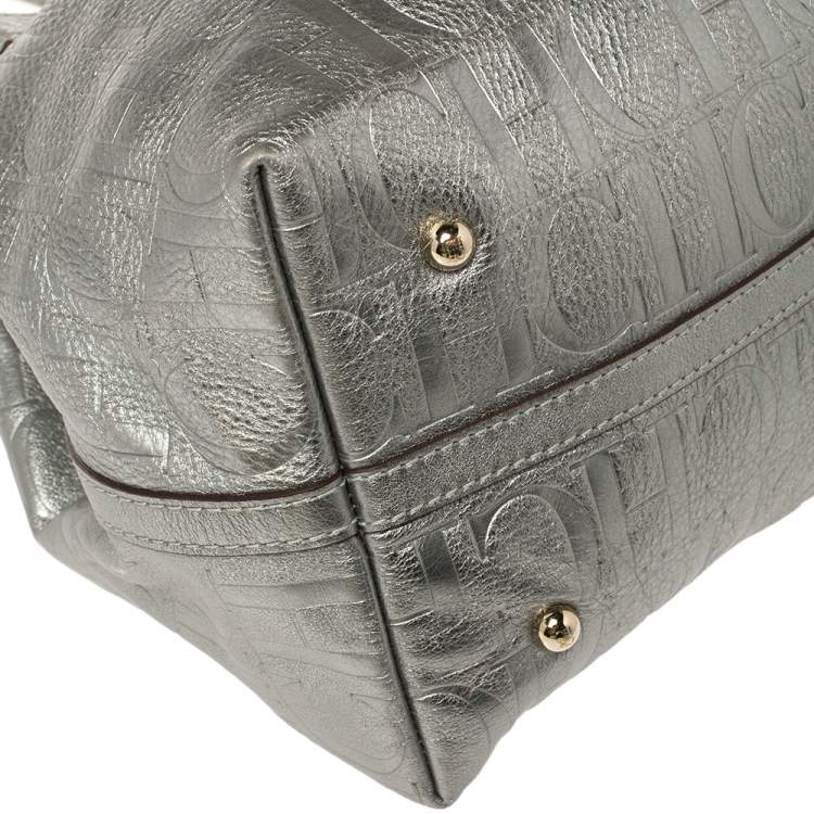 Pre Owned Carolina Herrera Metallic Silver Monogram Leather Matryoshka Tote