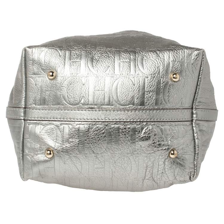 Pre Owned Carolina Herrera Metallic Silver Monogram Leather Matryoshka Tote