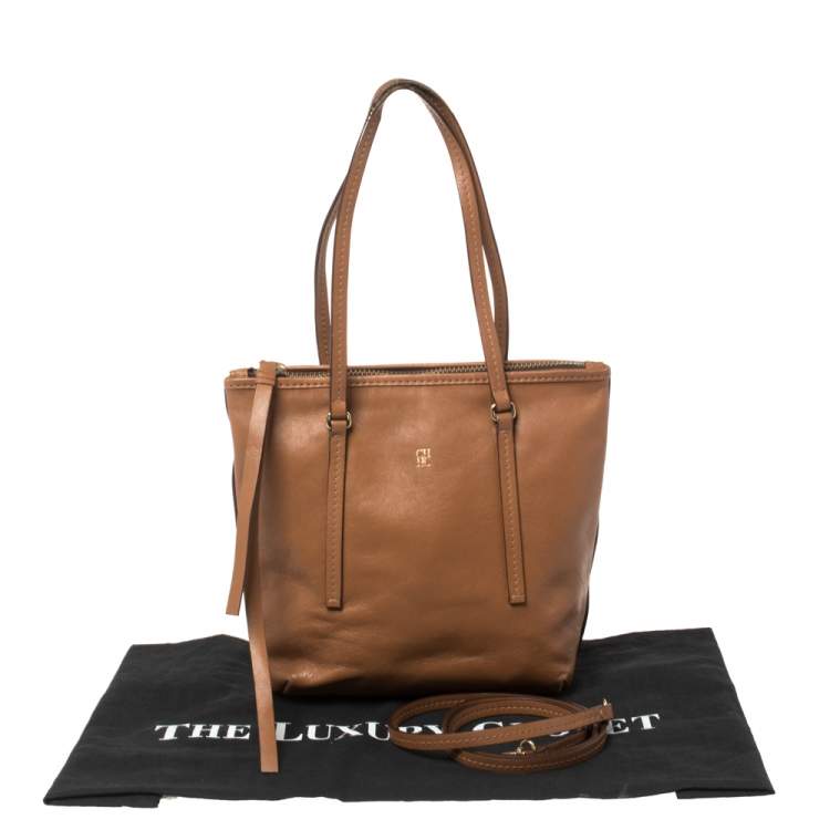 Pre Owned Carolina Herrera Brown Leather Top Zip Tote