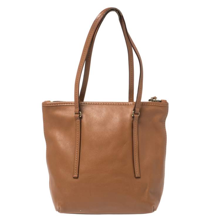Pre Owned Carolina Herrera Brown Leather Top Zip Tote