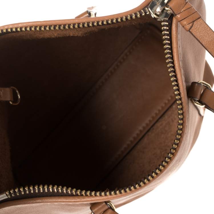 Pre Owned Carolina Herrera Brown Leather Top Zip Tote