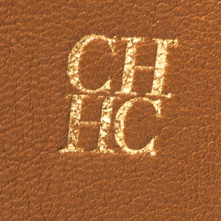 Pre Owned Carolina Herrera Brown Leather Top Zip Tote