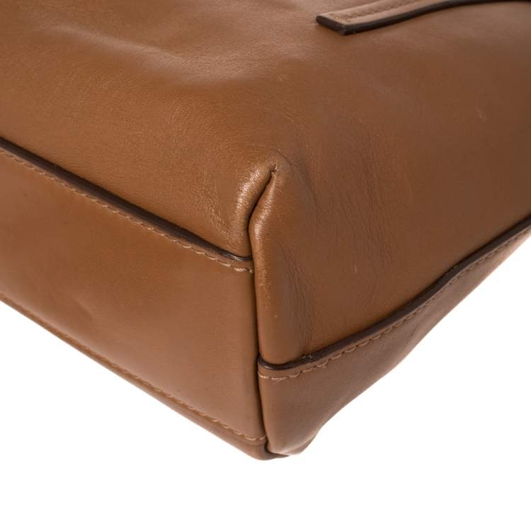 Pre Owned Carolina Herrera Brown Leather Top Zip Tote