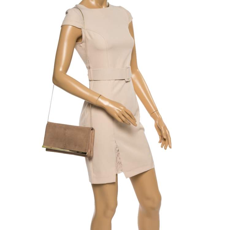 Pre Owned Carolina Herrera Beige Nubuck Chain Clutch