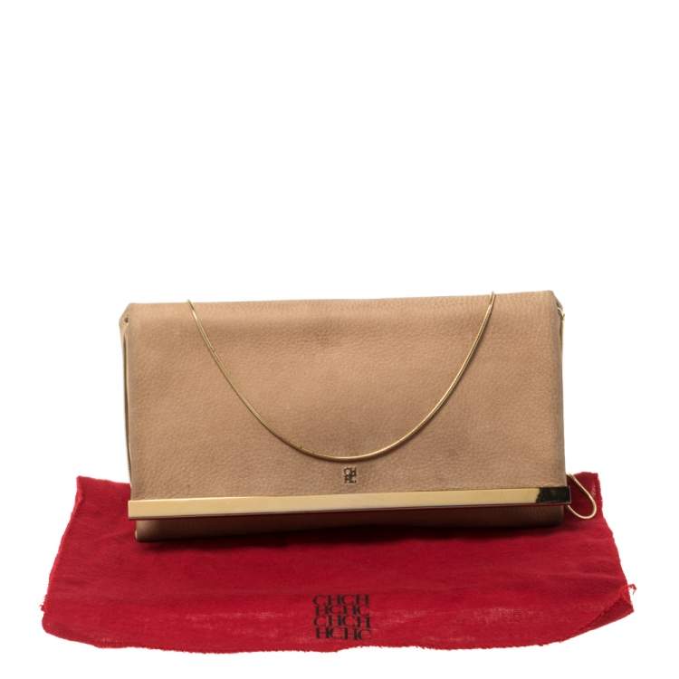 Pre Owned Carolina Herrera Beige Nubuck Chain Clutch