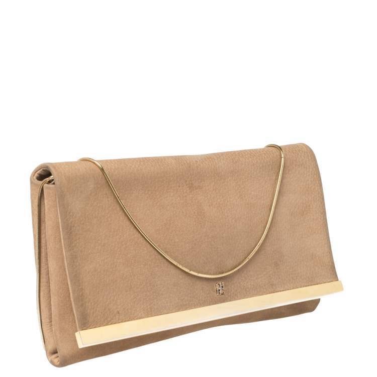 Pre Owned Carolina Herrera Beige Nubuck Chain Clutch