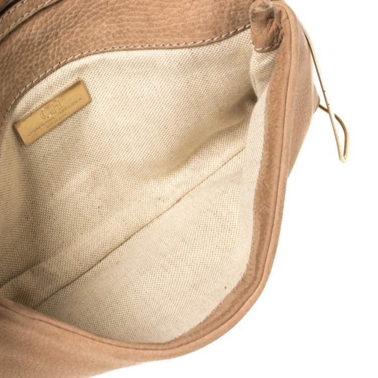 Pre Owned Carolina Herrera Beige Nubuck Chain Clutch