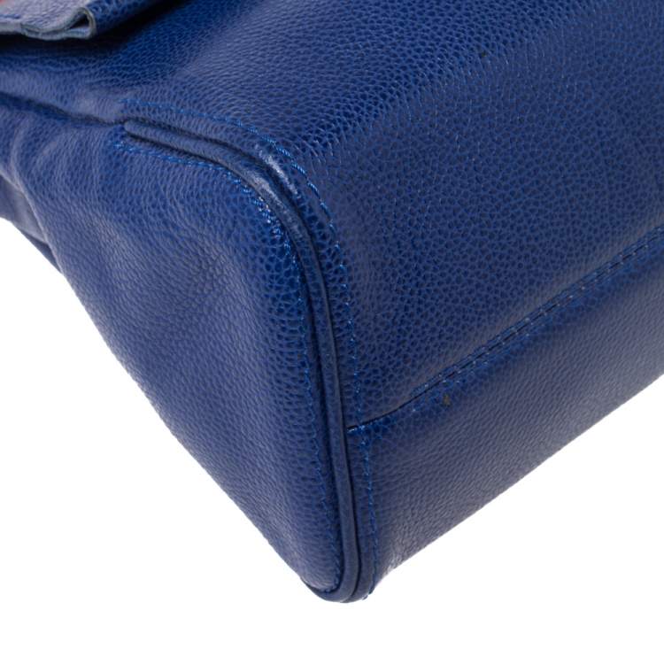 Pre Owned Carolina Herrera Blue Leather Minuetto Flap Top Handle Bag