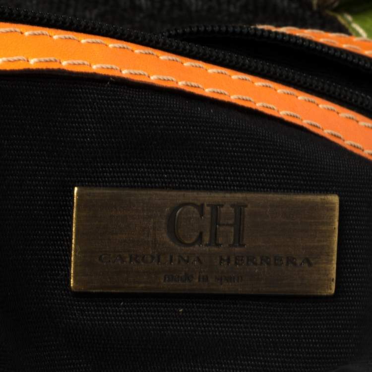 Pre Owned Carolina Herrera Multicolor Signature Canvas and Leather Andy Boston Bag