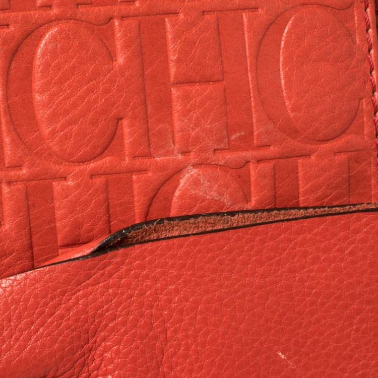 Pre Owned Carolina Herrera Orange Monogram Leather Audrey Shoulder Bag
