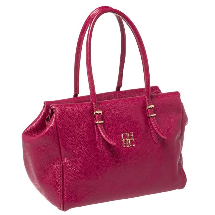 Pre Owned Carolina Herrera Fuchsia Leather Satchel