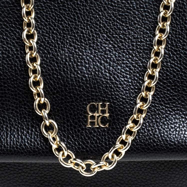 Pre Owned Carolina Herrera Black Leather Mini Minuetto Flap Bag