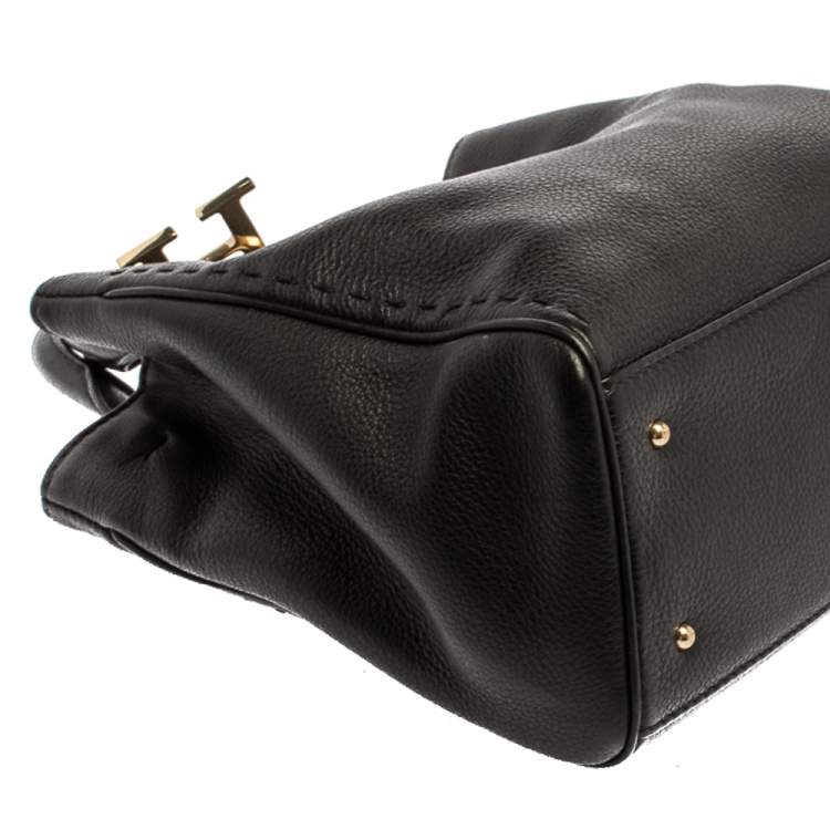 Pre Owned Carolina Herrera Black Leather Charm Tote