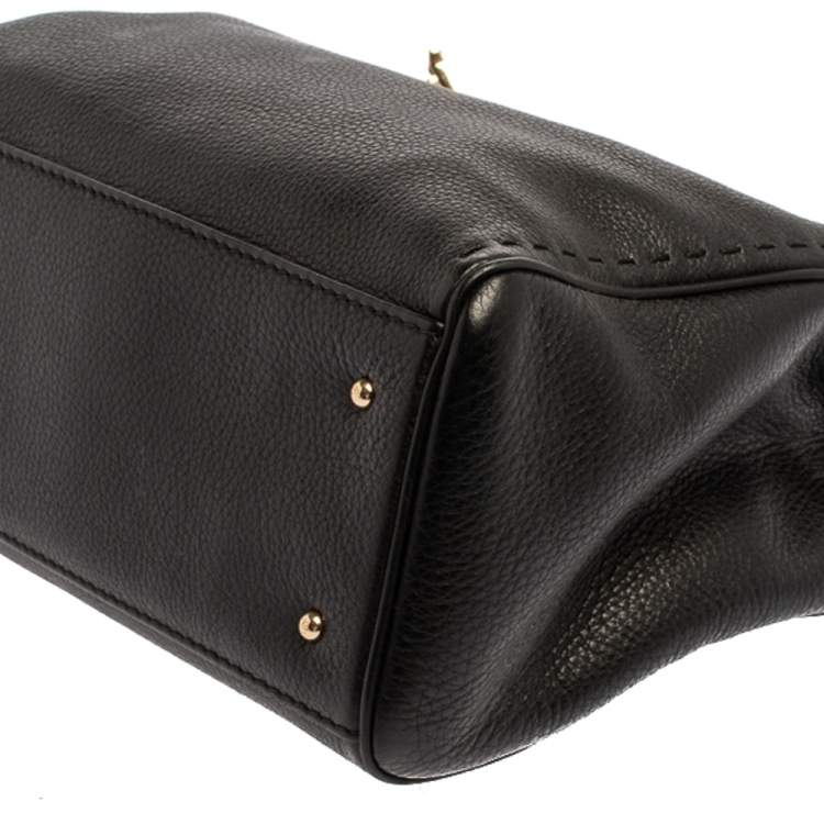 Pre Owned Carolina Herrera Black Leather Charm Tote