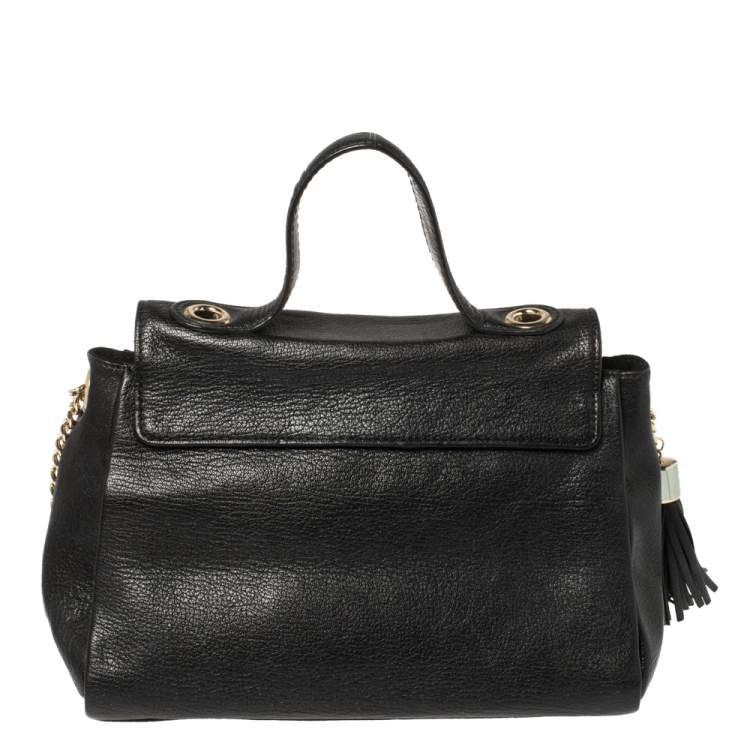 Pre Owned Carolina Herrera Black Leather Flap Tassel Top Handle Bag
