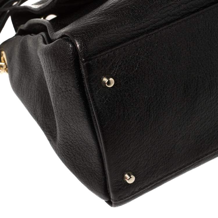 Pre Owned Carolina Herrera Black Leather Flap Tassel Top Handle Bag