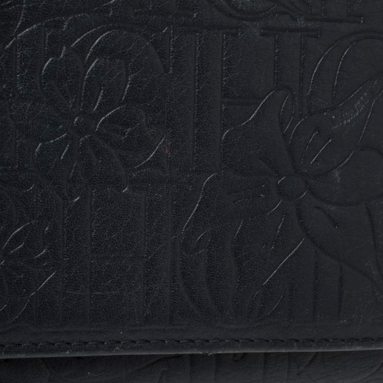Pre Owned Carolina Herrera Navy Blue Monogram Leather Trifold Compact Wallet