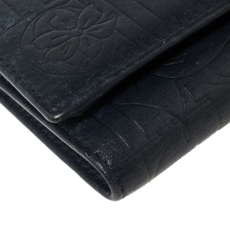 Pre Owned Carolina Herrera Navy Blue Monogram Leather Trifold Compact Wallet