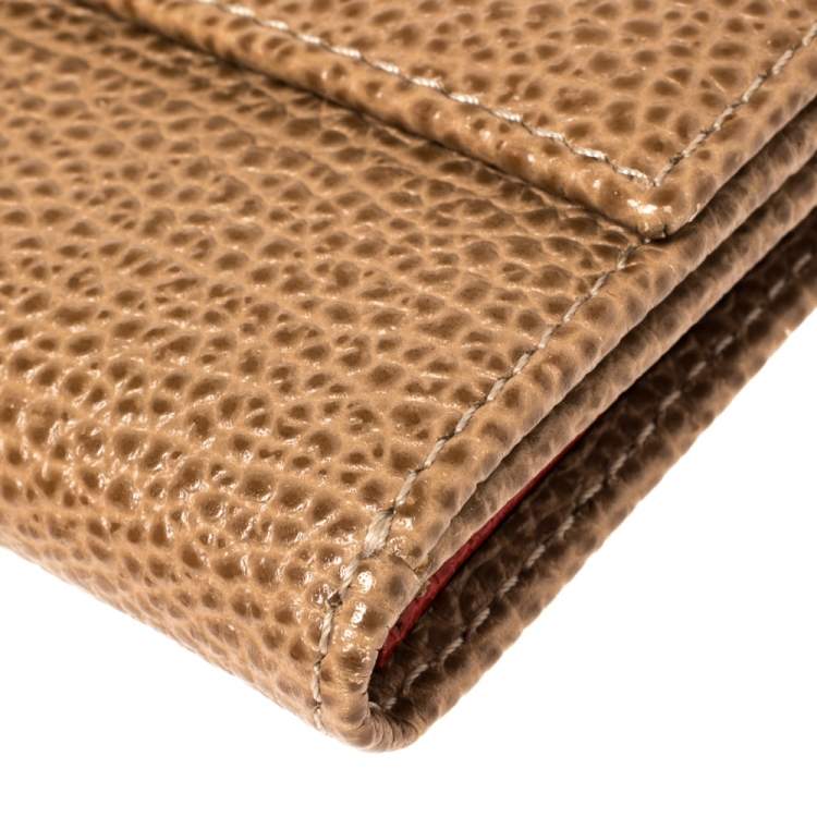 Pre Owned Carolina Herrera Beige Leather Card Holder Wallet