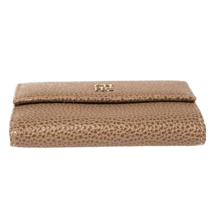 Pre Owned Carolina Herrera Beige Leather Card Holder Wallet