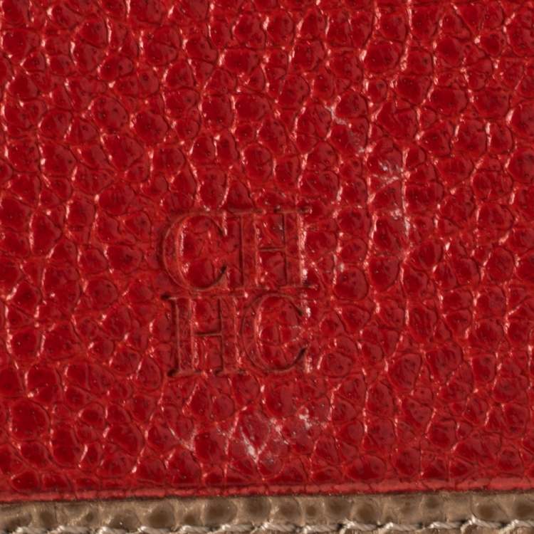 Pre Owned Carolina Herrera Beige Leather Card Holder Wallet