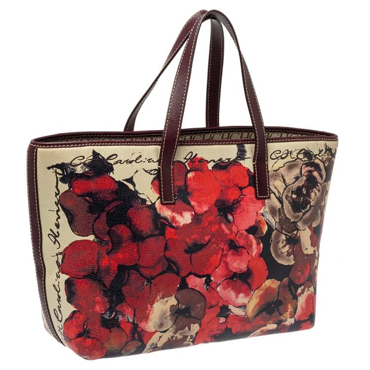 Pre Owned  Carolina Herrera Multicolor Floral Print Leather Shopper Tote
