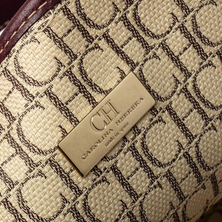 Pre Owned  Carolina Herrera Multicolor Floral Print Leather Shopper Tote