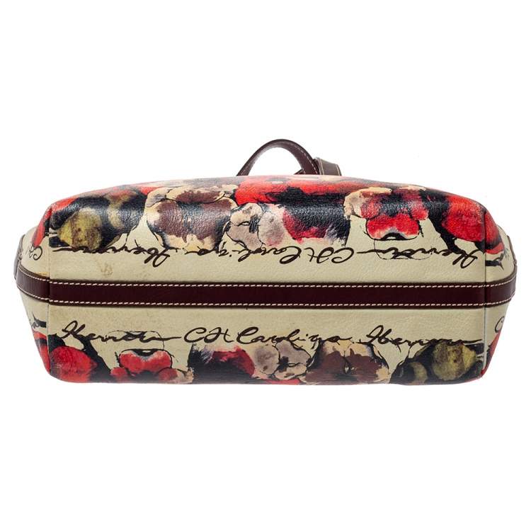 Pre Owned  Carolina Herrera Multicolor Floral Print Leather Shopper Tote