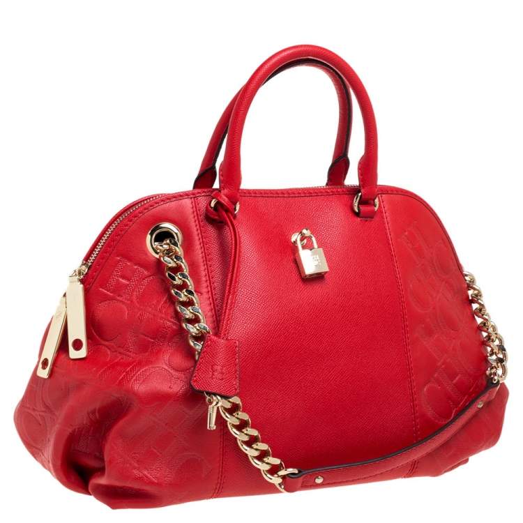 Pre Owned Carolina Herrera Red Leather Dahlia Satchel