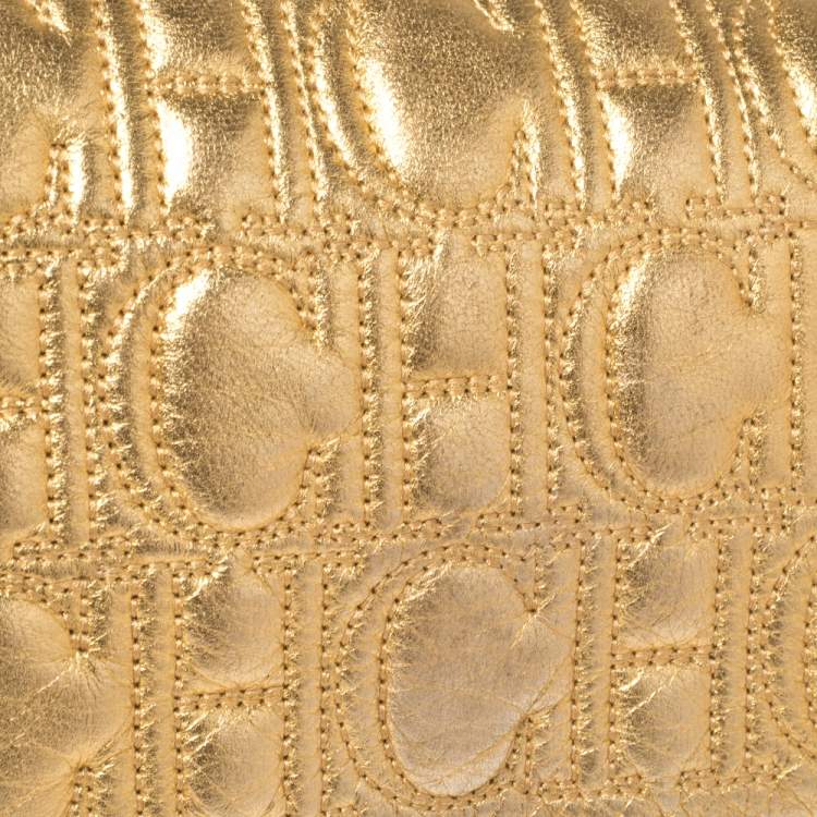 Pre Owned Carolina Herrera Gold Monogram Leather Jerry Chain Clutch