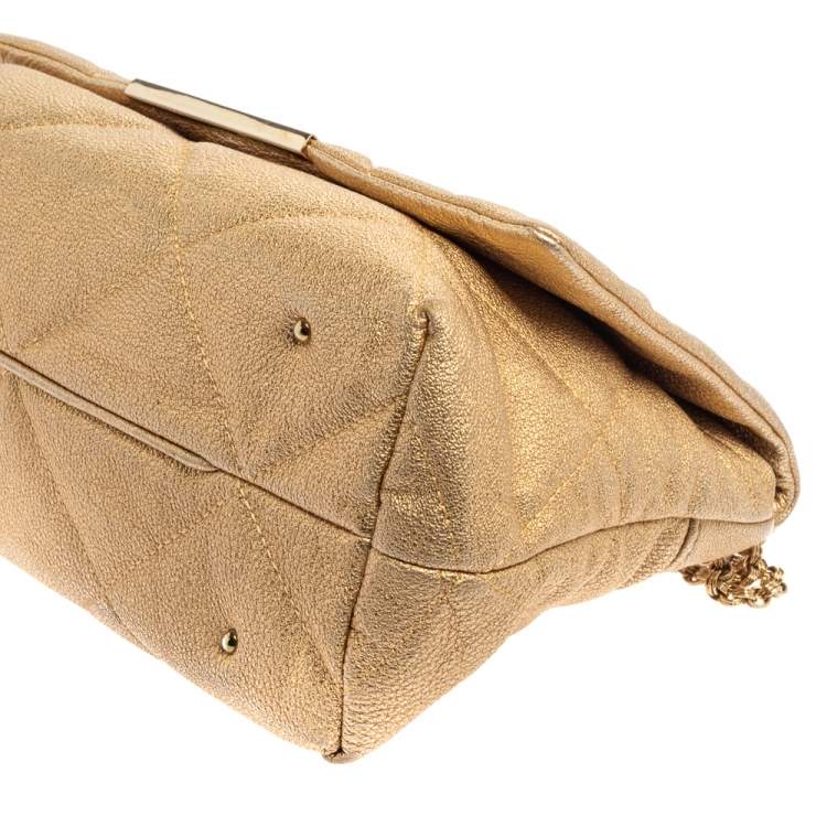 Pre Owned Carolina Herrera Metallic Gold Quilted Leather Flap Chain Shoulder Bag