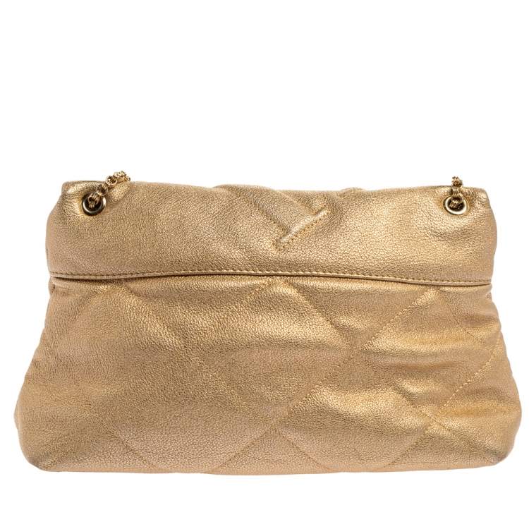 Pre Owned Carolina Herrera Metallic Gold Quilted Leather Flap Chain Shoulder Bag