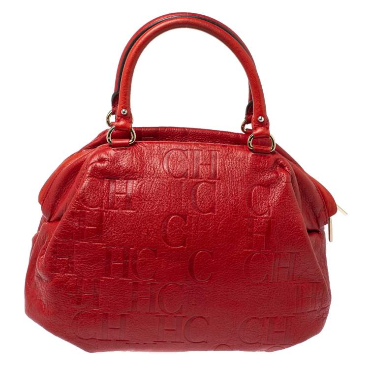 Pre Owned Carolina Herrera Red Monogram Leather Dome Satchel
