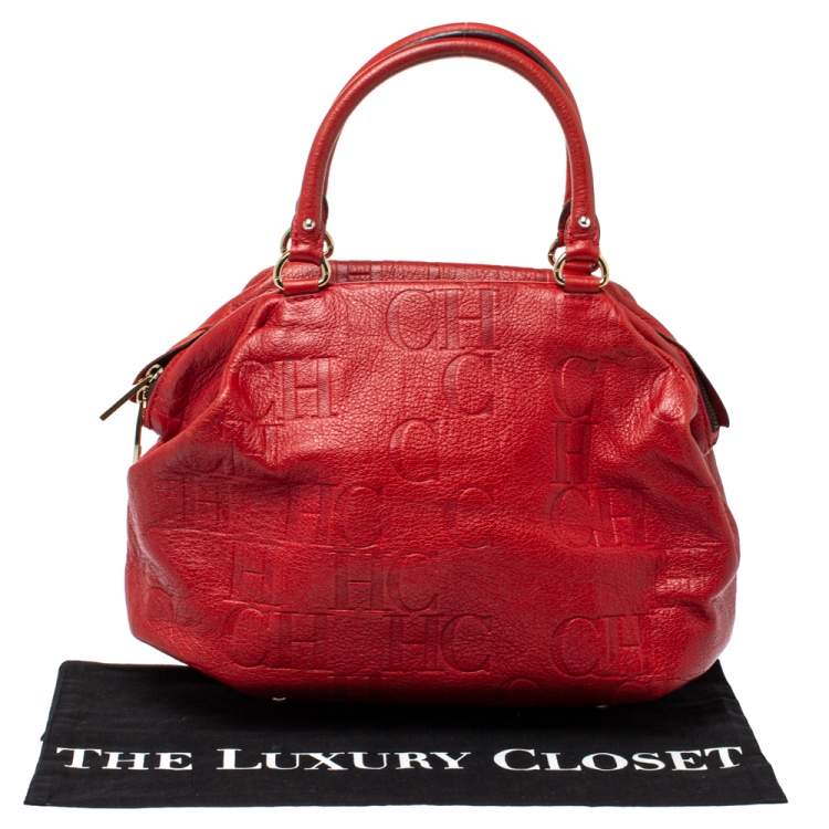 Pre Owned Carolina Herrera Red Monogram Leather Dome Satchel
