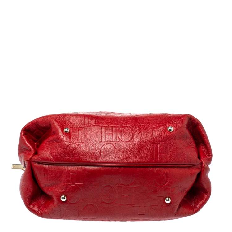 Pre Owned Carolina Herrera Red Monogram Leather Dome Satchel