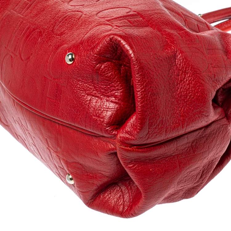 Pre Owned Carolina Herrera Red Monogram Leather Dome Satchel