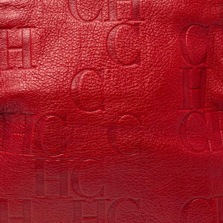 Pre Owned Carolina Herrera Red Monogram Leather Dome Satchel