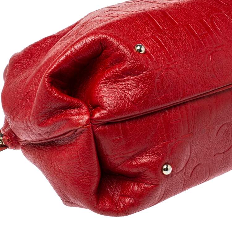 Pre Owned Carolina Herrera Red Monogram Leather Dome Satchel