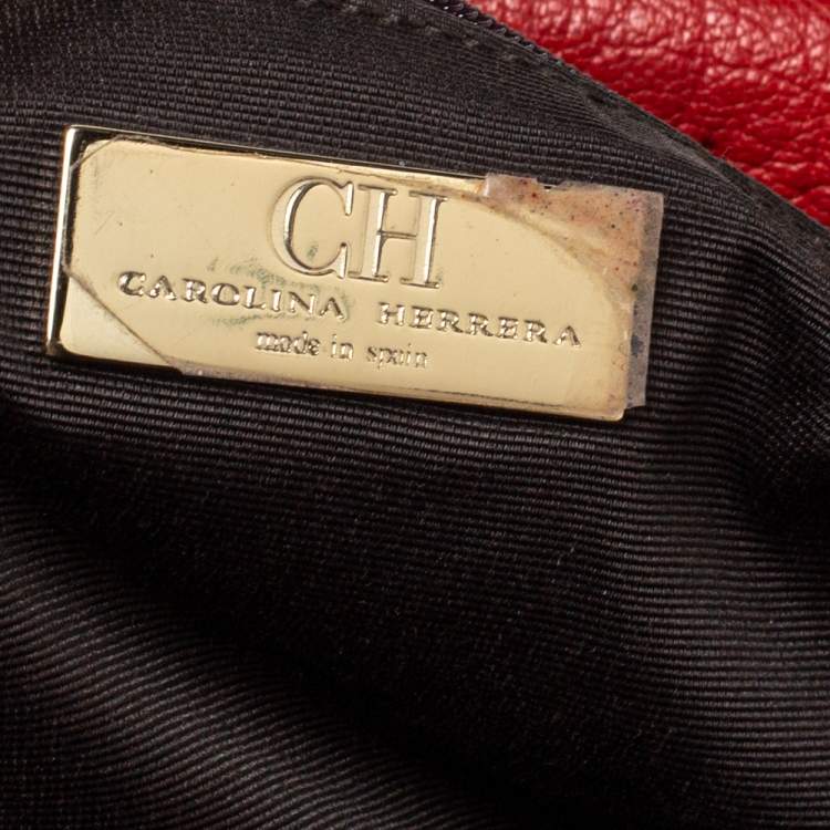 Pre Owned Carolina Herrera Red Monogram Leather Dome Satchel