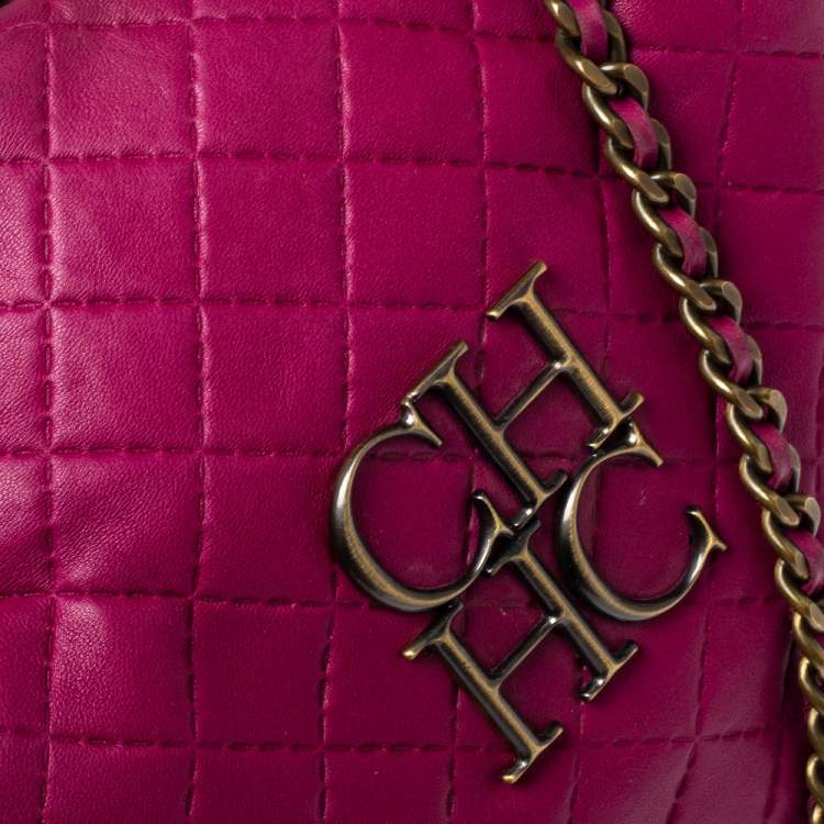 Pre Owned Carolina Herrera Fuchsia Quilted Leather Bowler Bag