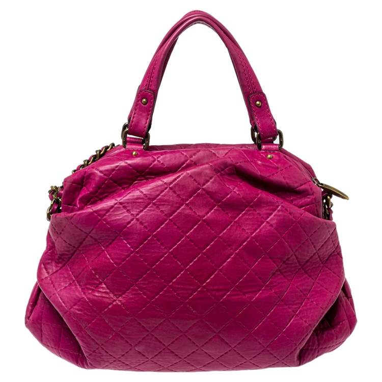 Pre Owned Carolina Herrera Fuchsia Quilted Leather Bowler Bag